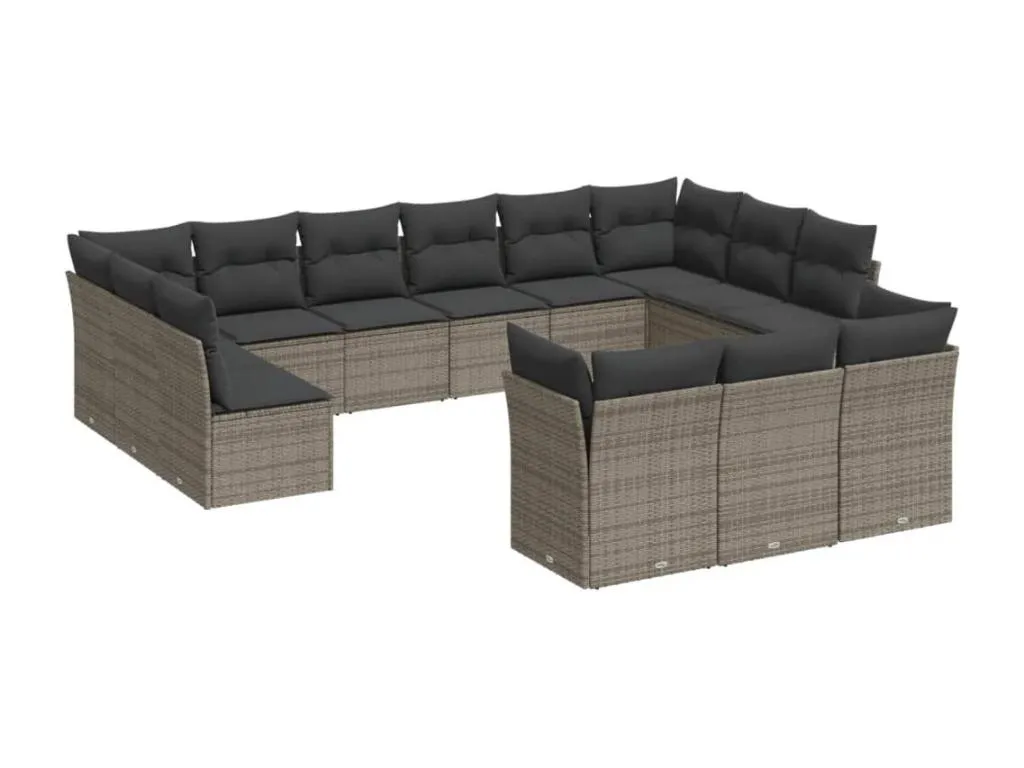 Set sofás de jardín con cojines 13 piezas ratán sintético gris nlyc37023