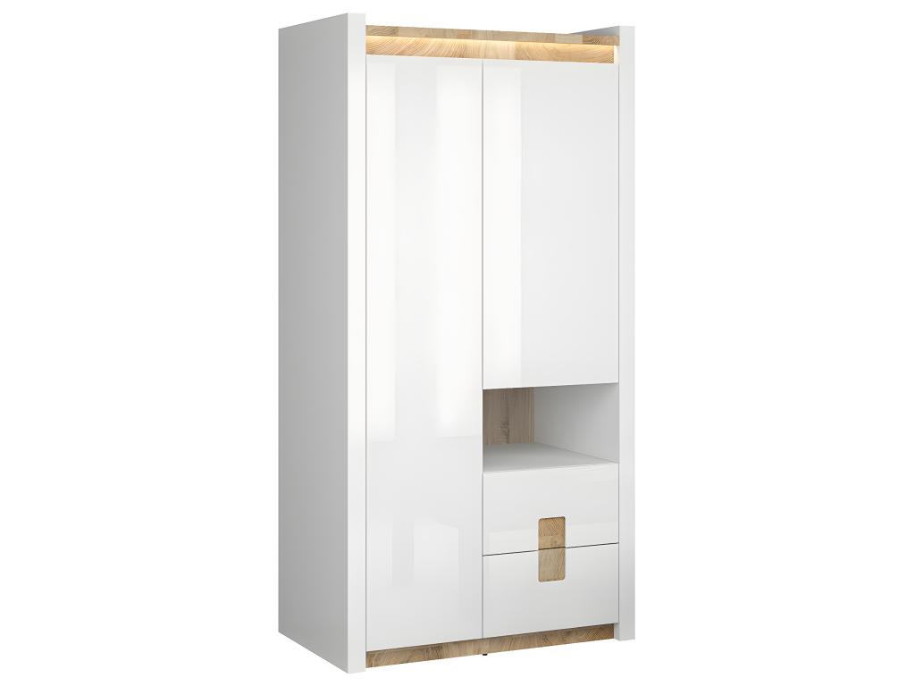 Armario 2 puertas 2 cajones 1 compartimiento con Nestleare Blanco lacado y Madera
