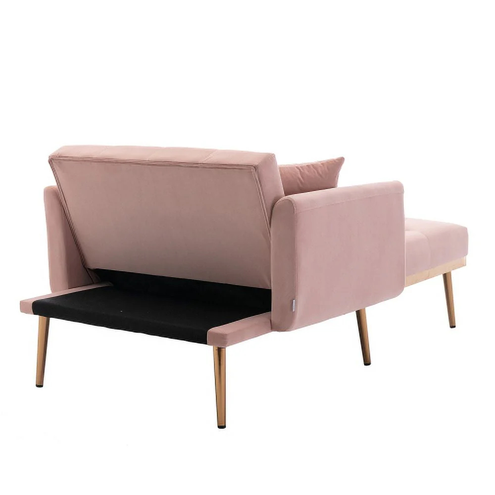 Velvet 2 in 1 Chaise Lounge Indoor Sleeper Chair, Convertible Chairs into Beds with 2 Pillows, Comfy Tufted Sleeper Chair for Bedroom, Living Room, Pink - Image 4
