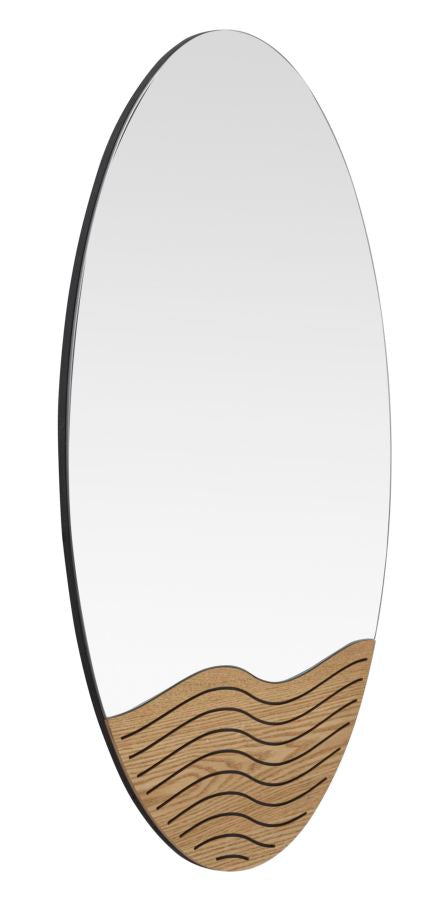 Mauro Ferretti Lines Ronde wandspiegel in bruin hout met golven