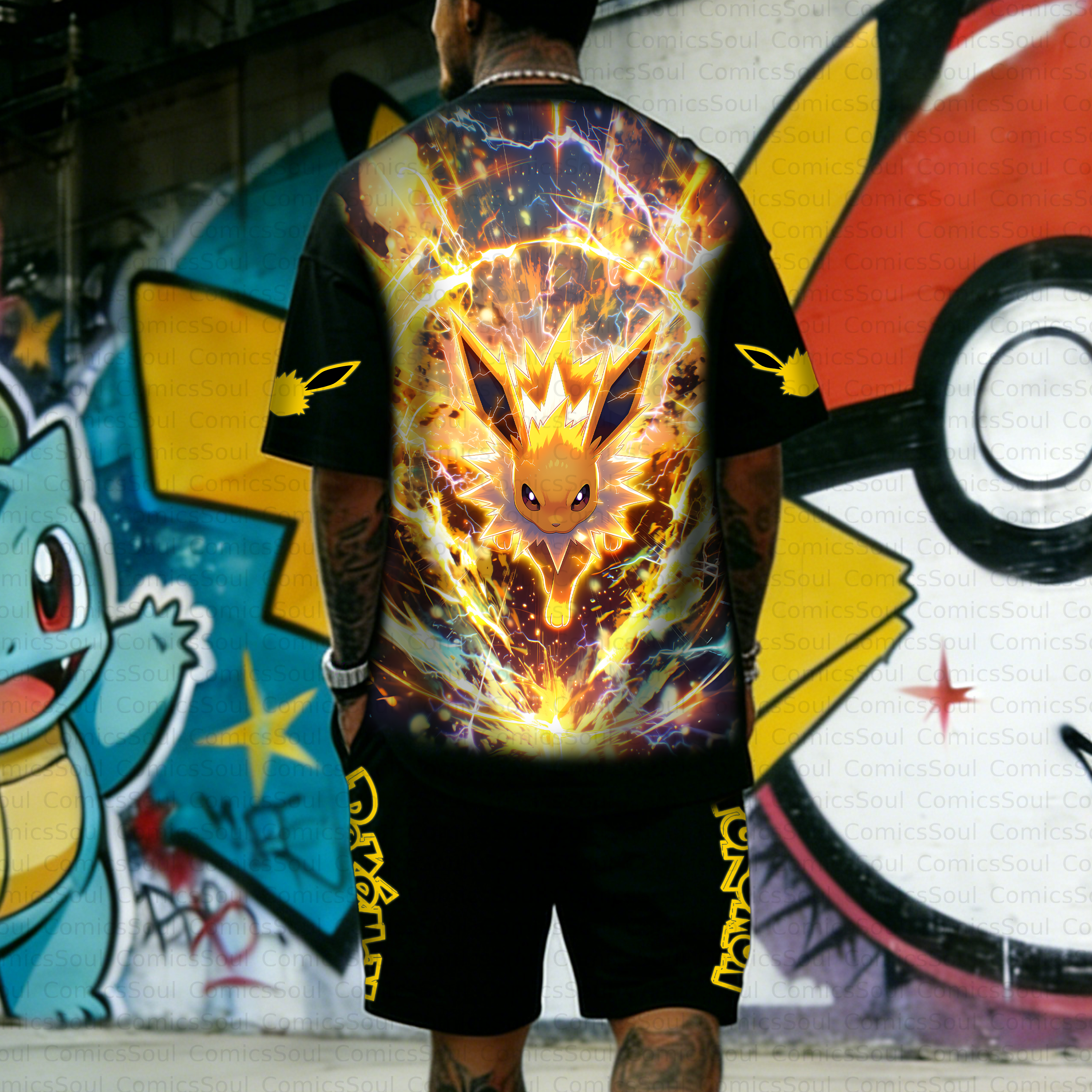 Unisex Anime Inspired Vintage T-shirt& Shorts 2 Pieces Set