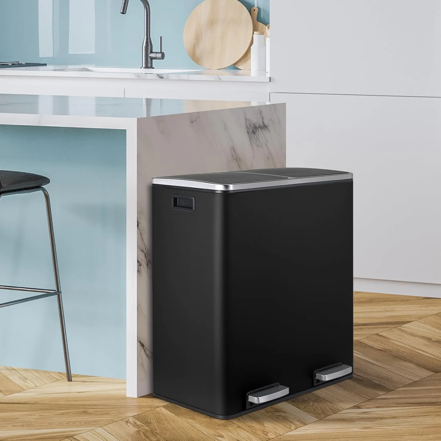 LAZY BUDDY Dual Garbage Can, Stainless Steel 16 Gallon Step Kitchen Trash Can with Soft-Close Lid, Double Compartment Garbage Recycling Bin - Image 12