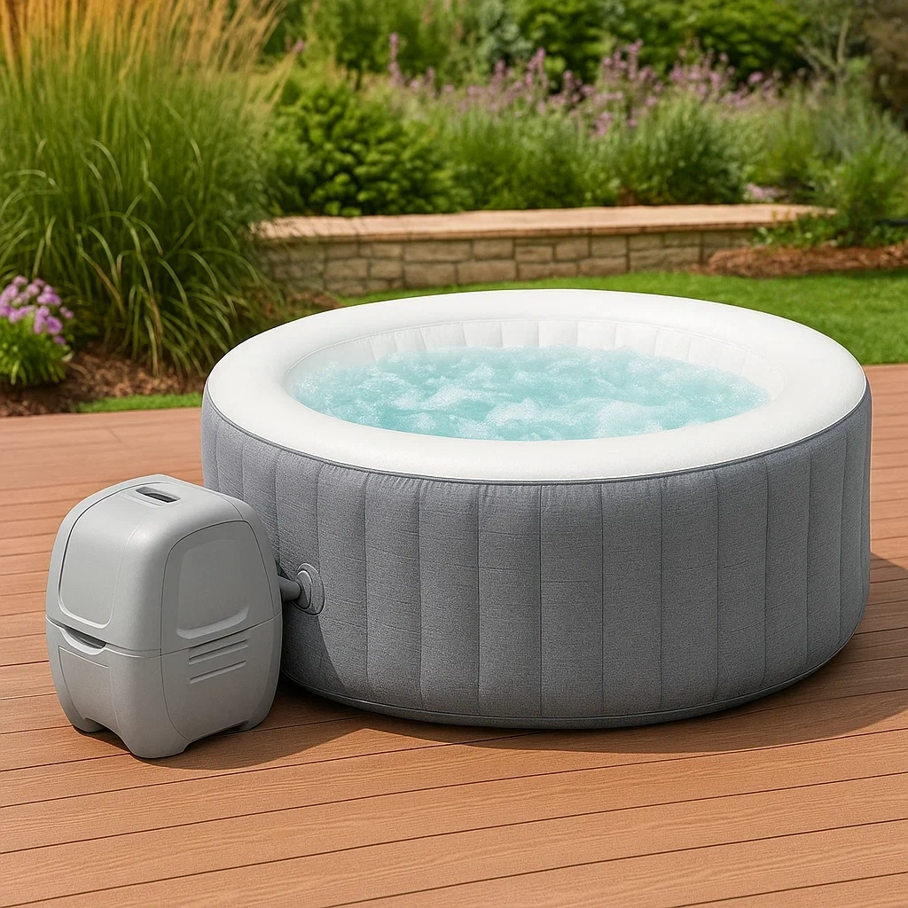 Spa hinchable,redondo,4 personas,PVC,gris y blanco diámetro 180x65 cm - EfU9Pxxc8XF8