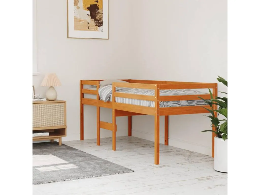 Cama alta madera maciza de pino marrón cera 90x200 cm auw3665419