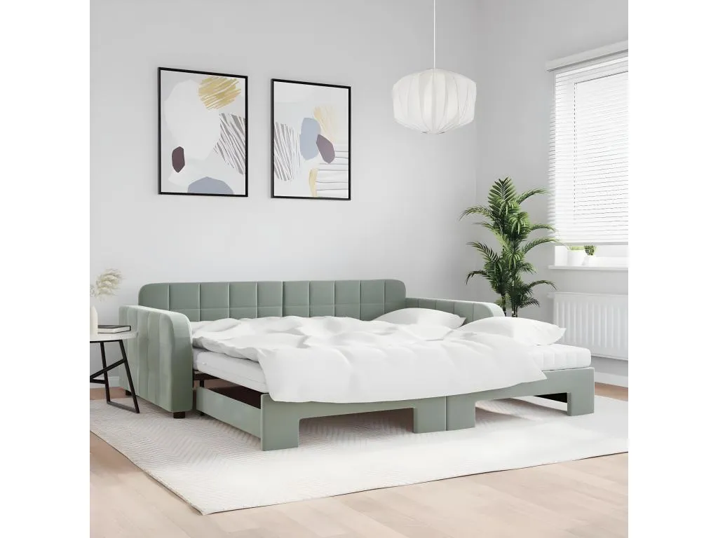 Sofá cama Hogarsens con colchón terciopelo gris claro 100x200 cm