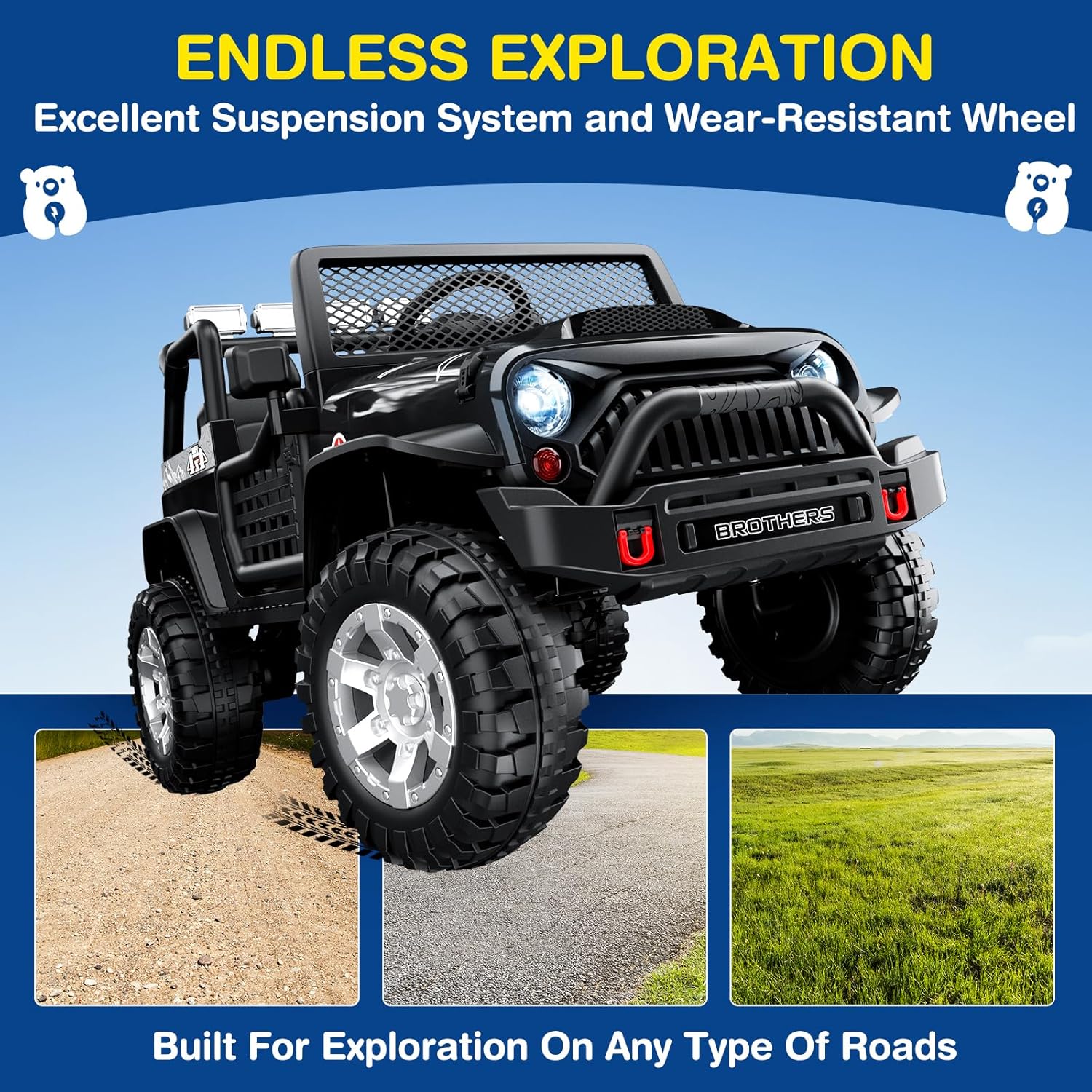 L8 Ride On Car 2 Seater 12V Kids Electric Car Remote Control 4-Wheel Suspension Bluetooth Speaker