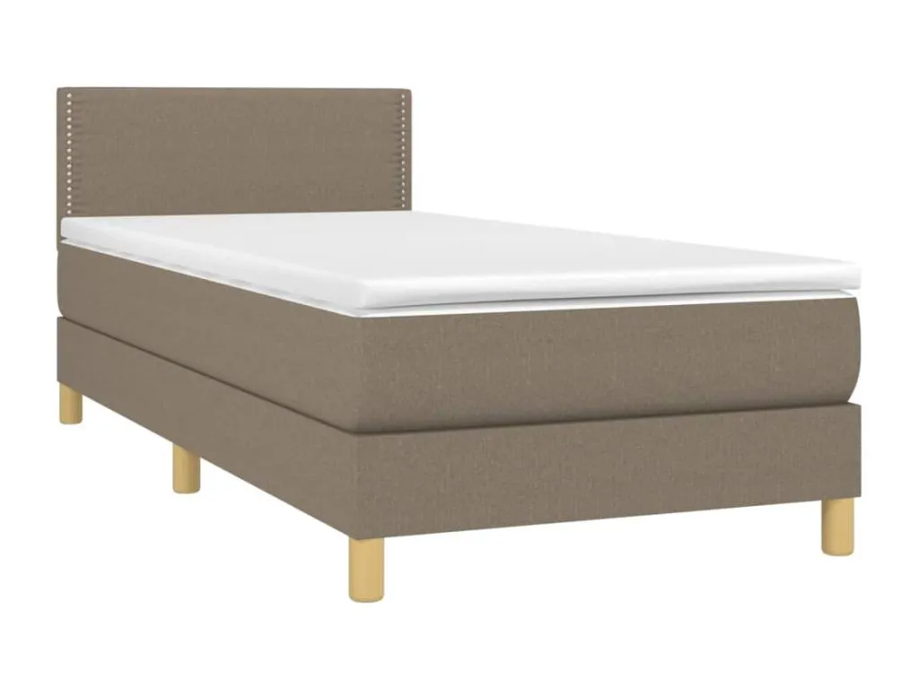 Cama box spring con colchón led tela gris taupe 90x190 cm uha3529109