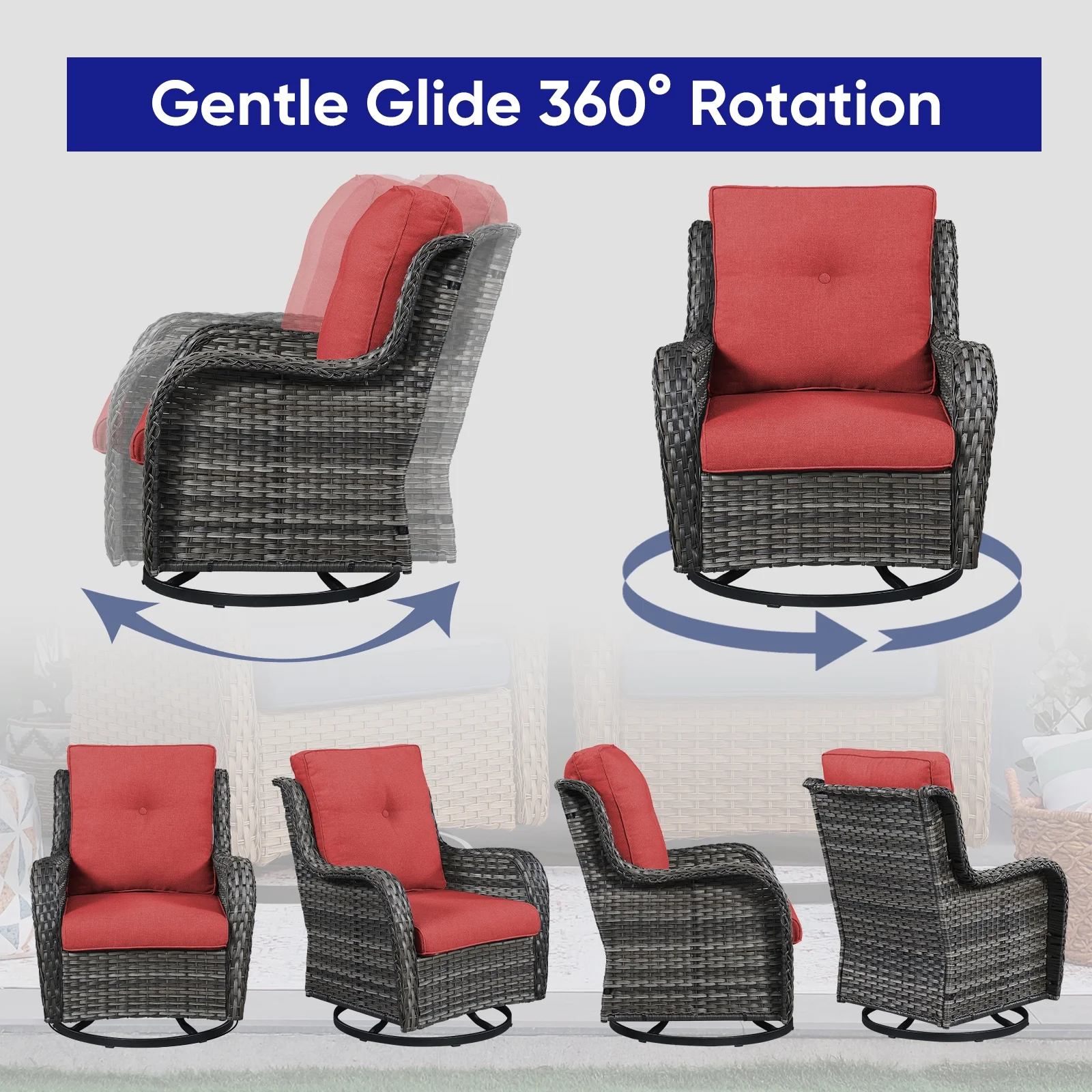 POCASSY 3 Piece Patio Set Outdoor Wicker Glider Rocking and Swivel Chairs with Cushions - Image 42