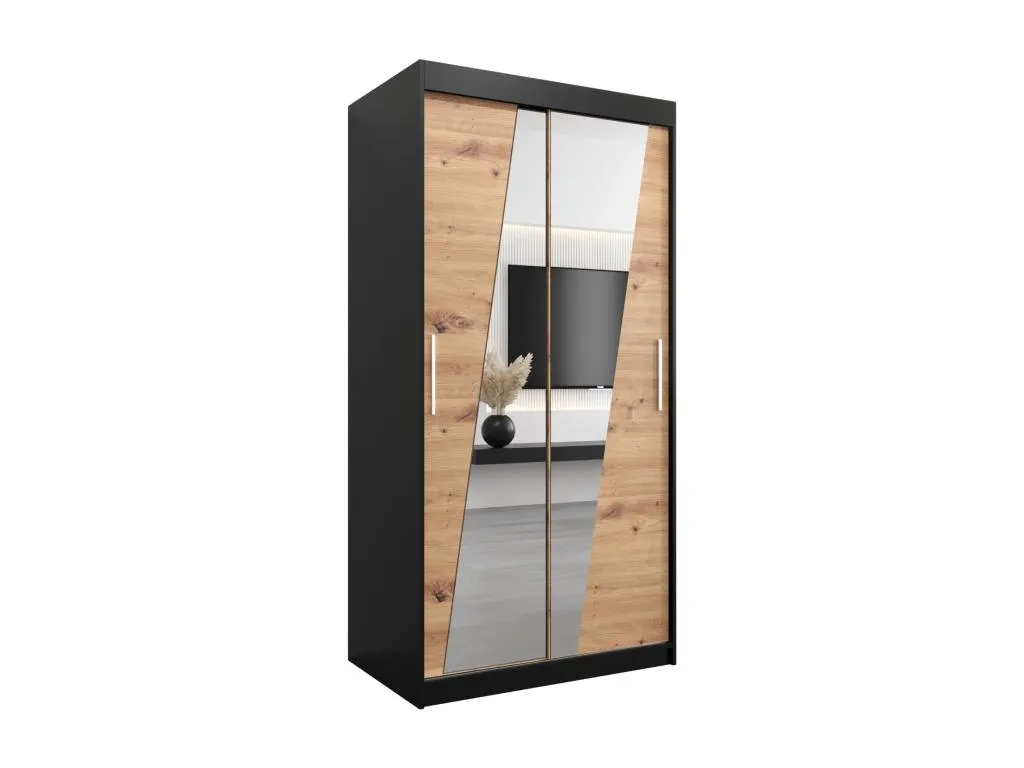 Armario Rhomb con 2 puertas correderas medidas 200/100/62 en tonos negro/artisan ztcu47265