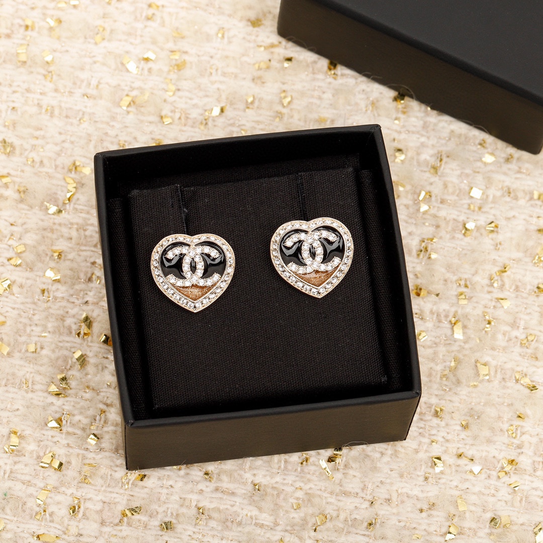 Chanel Colorblock Gold Black Heart Bracelet Earrings Necklace - Original Replica Club