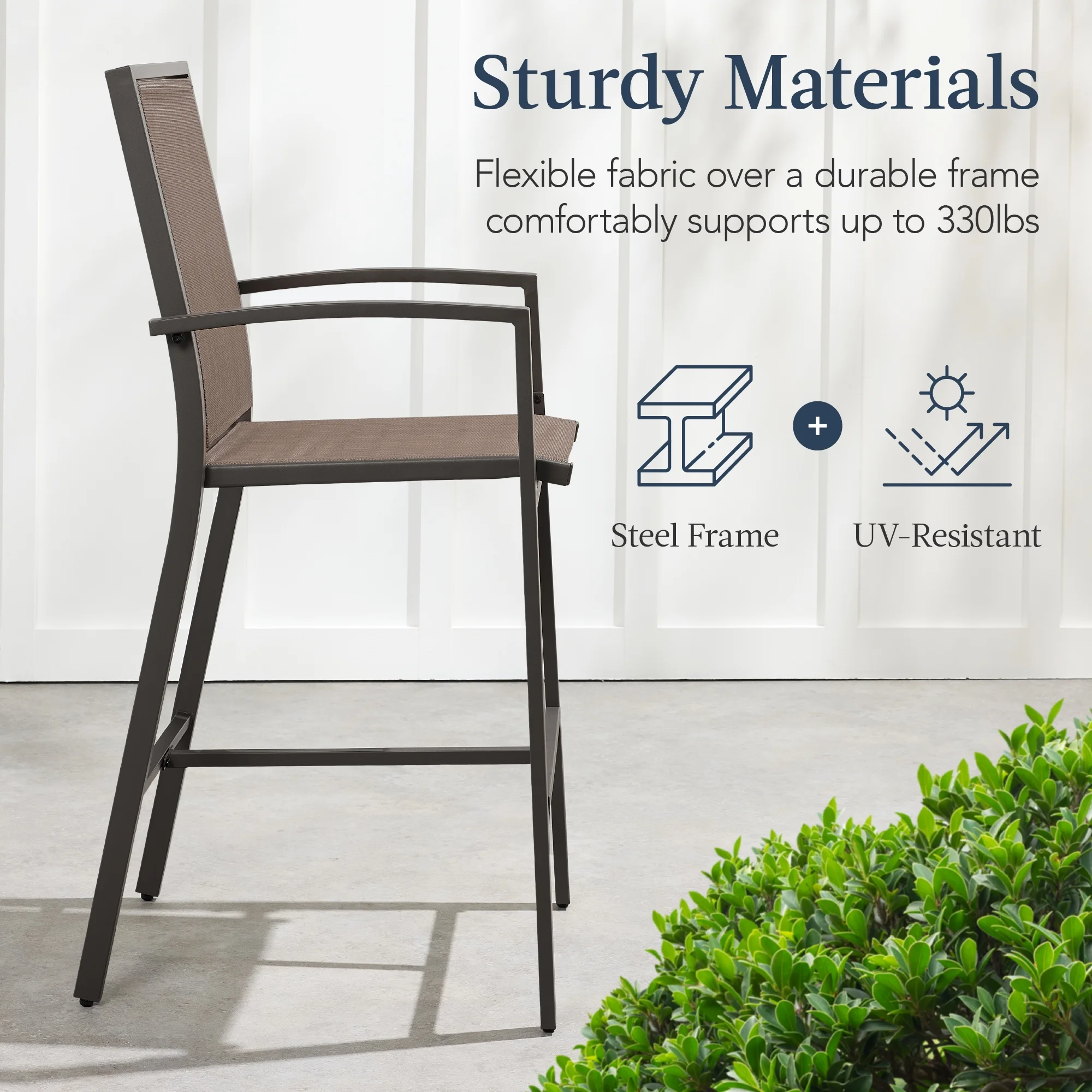 Best Choice Products Outdoor Barstools Set of 2, Bar Height Patio Chairs w/ All-Weather Mesh - Black/Black - Image 18