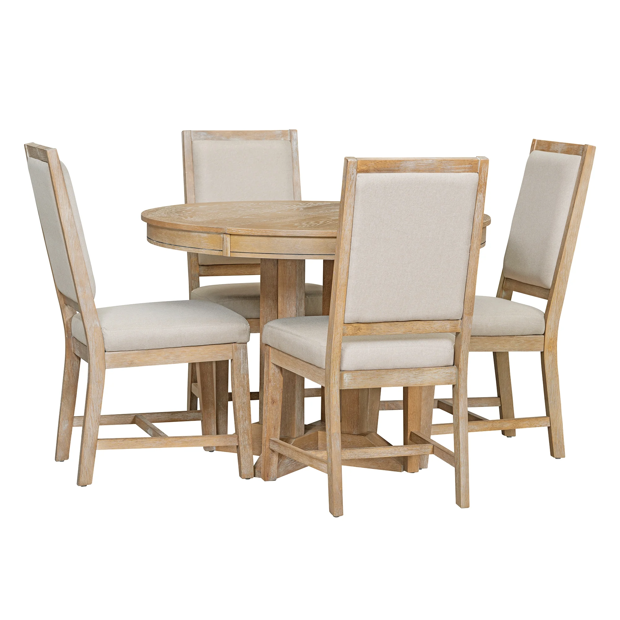 5 Piece Round Dining Table Set, Dining Room Set with Extendable Table and 4 Upholstered Chairs, Wood Dining Table Set for 4, Farmhouse Dining Table Set for Kitchen Dining Room Dorm Apartment, Brown - Image 10