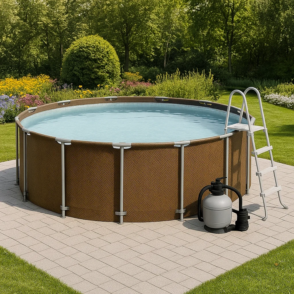 Piscina tubular redonda 358x98 cm color marrón con filtro y escalera BnsdJUr265Ck