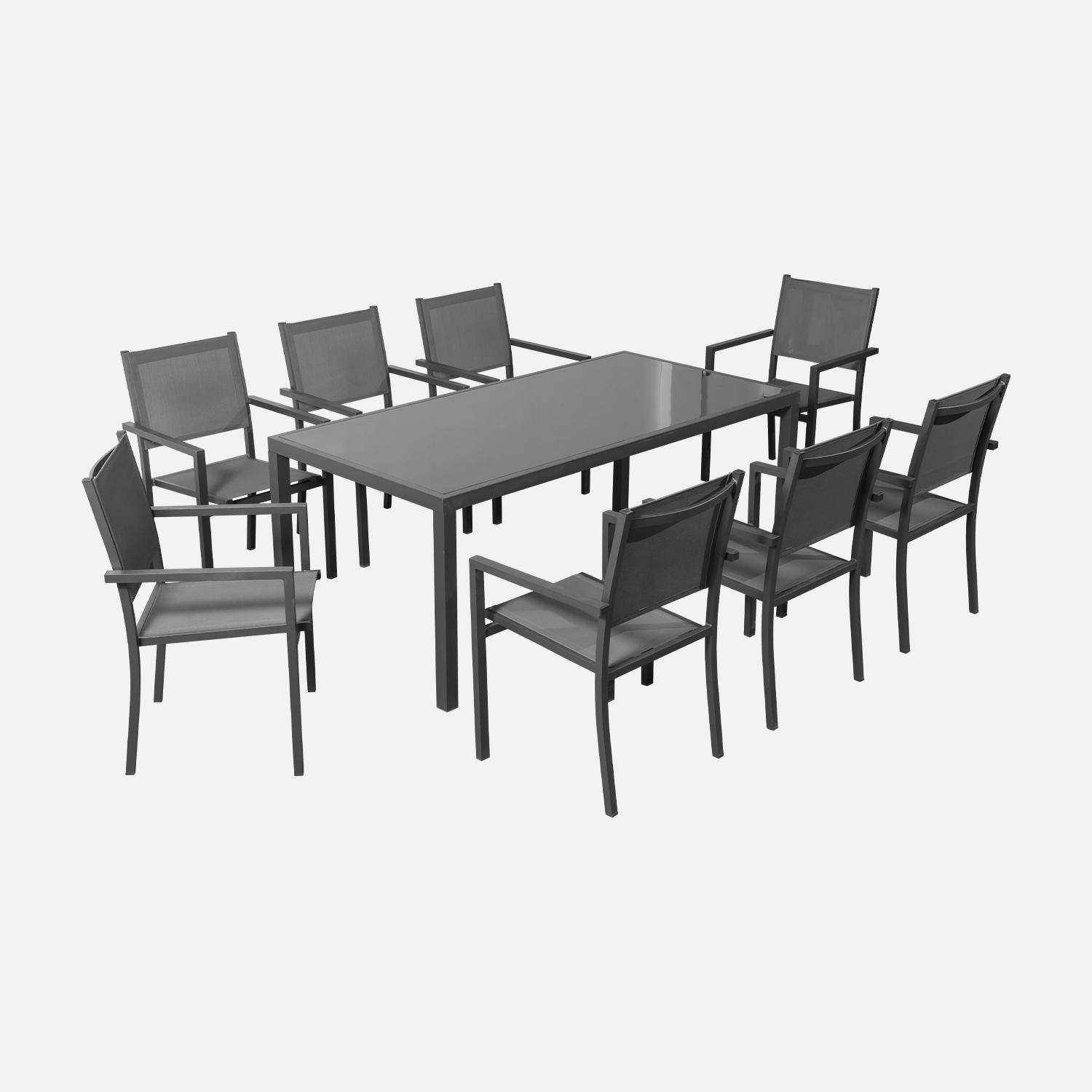 Capua 180 - Conjunto mesa de jardín de aluminio y de textileno, 8 sillas