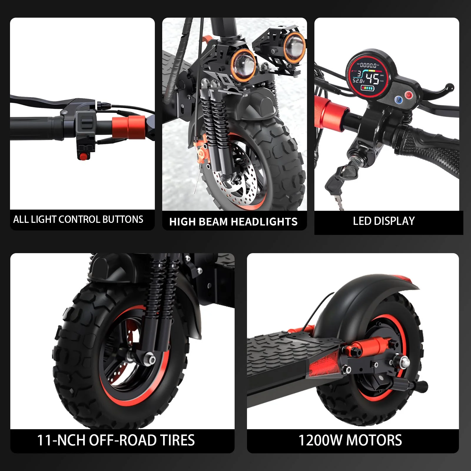 MIWEN 11'' Offroad Electric Scooter for Adult with Seat-1200W Motor up to 34MPH,30-34Miles Long Range Fast Electricscooter-48V 21Ah Foldable Escooter - Image 3
