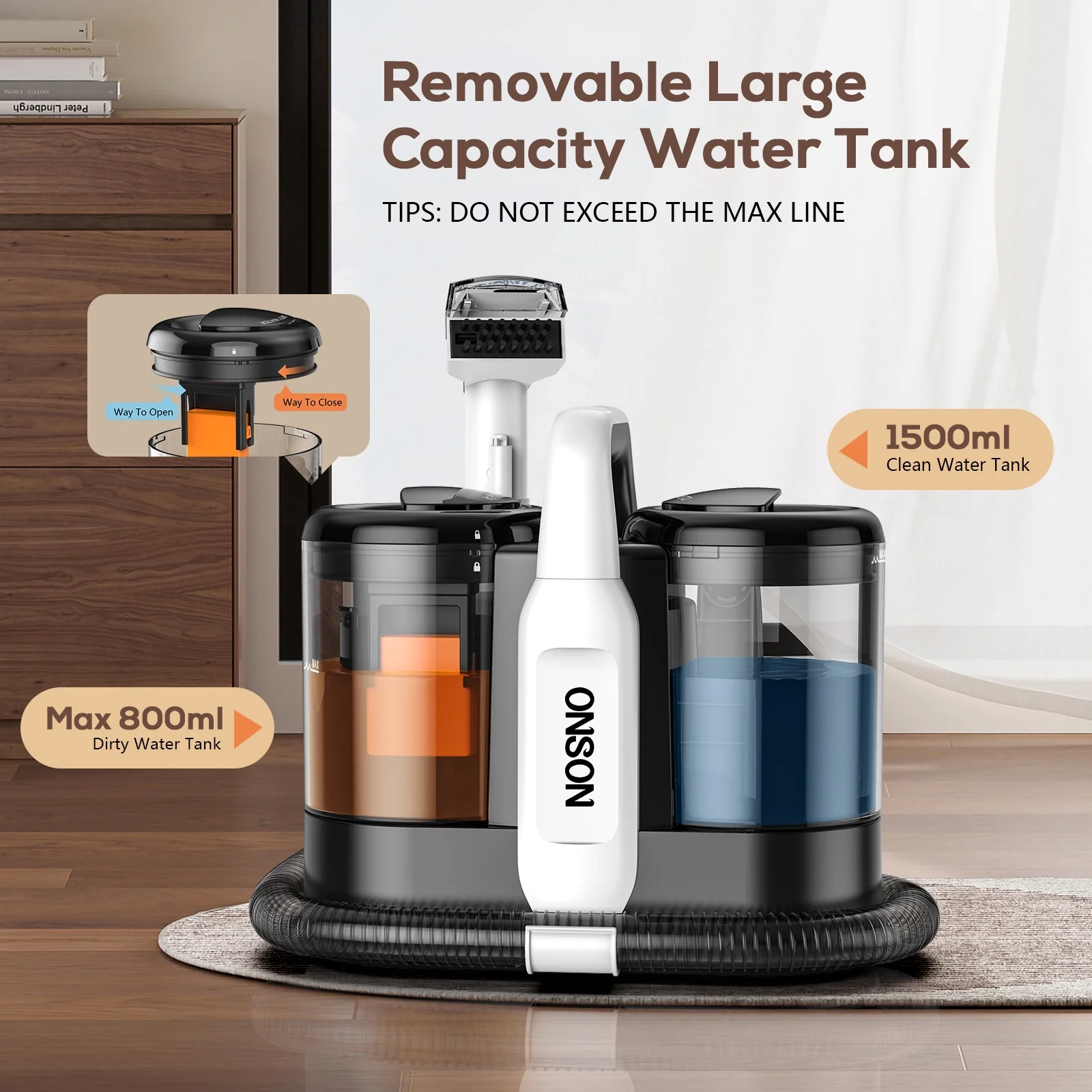 ONSON Portable Carpet Cleaner Machine, Upholstery Spot Vacuum Cleaner, White - Image 4
