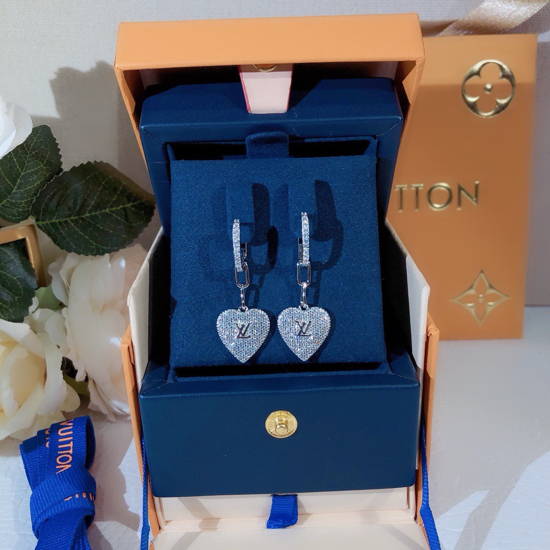Louis Vuitton Full Diamond Hoop Heart Dangle Earrings - Original Replica Club