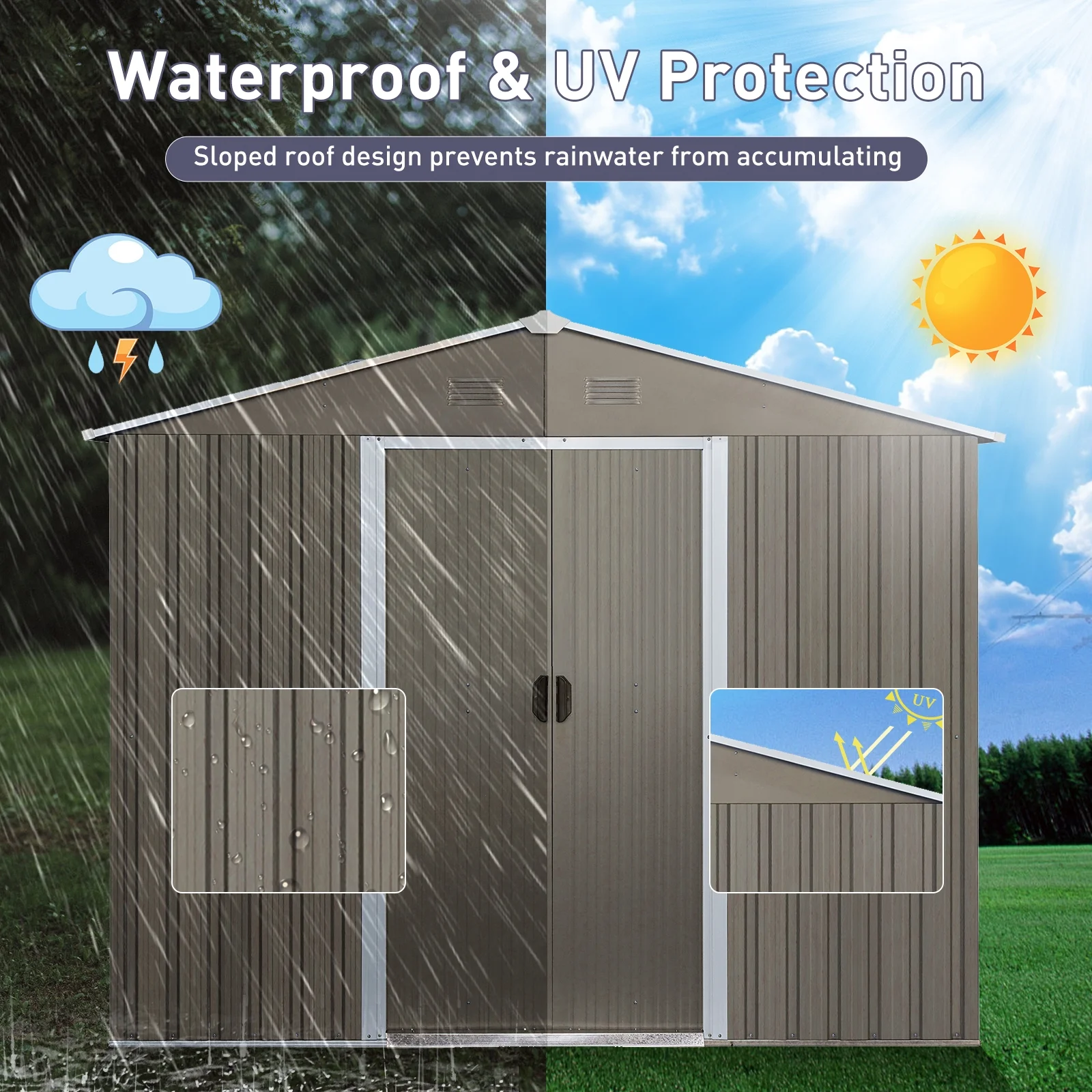 8ft x 6ft Outdoor Metal Storage Shed with Window Grey DIY assembly with pre-cut - Image 2