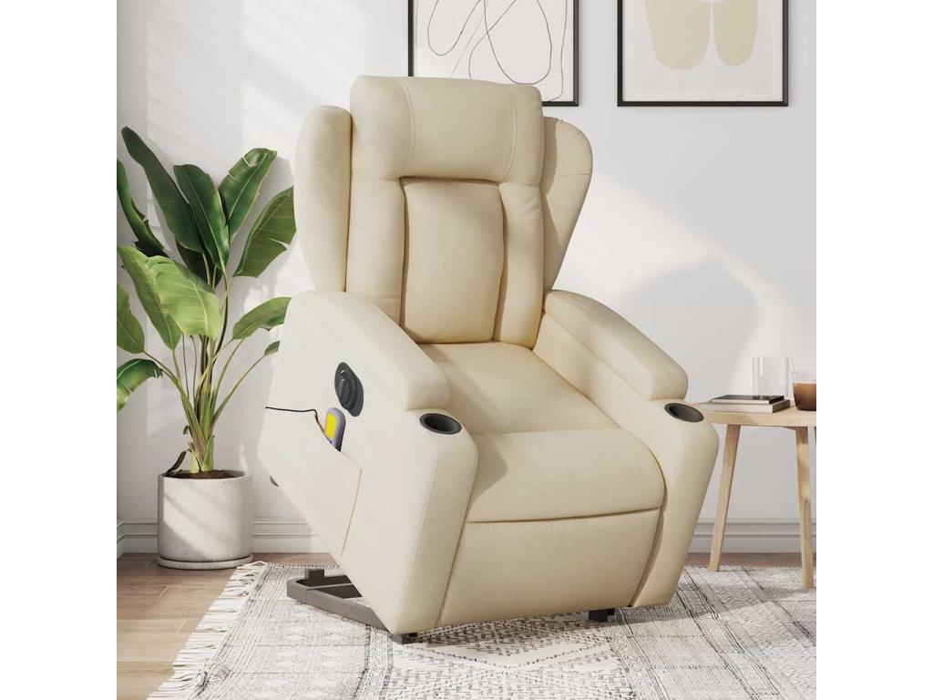 Sillón de masaje eléctrico reclinable elevable tela crema