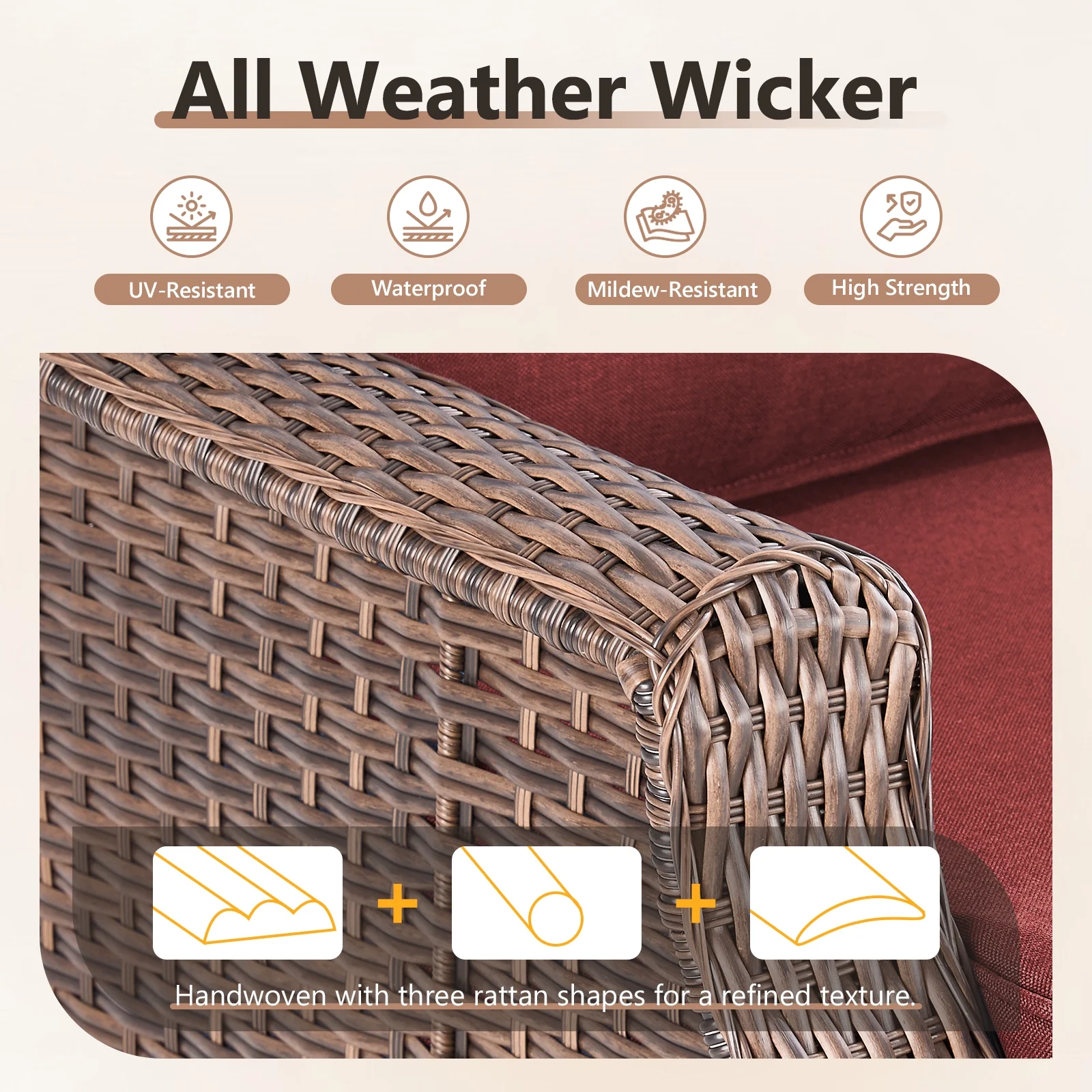 Bellefurn Outdoor Patio Furniture Set with Fire Pit and Swivel Rocker Chair,High-Back Wicker Outdoor Conversation Sets with 3 Seater Couch and Side Table Set for Porch,Deck,Garden - Image 19