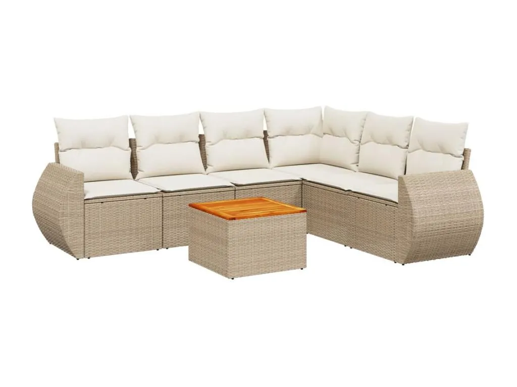 Juego de sofás de jardín Biocasahogar 7 piezas con cojines – Ratán sintético beige QK9115863