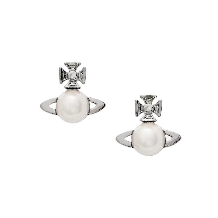 Vivienne Westwood Pearl Stud Saturn Earrings - Original Replica Club
