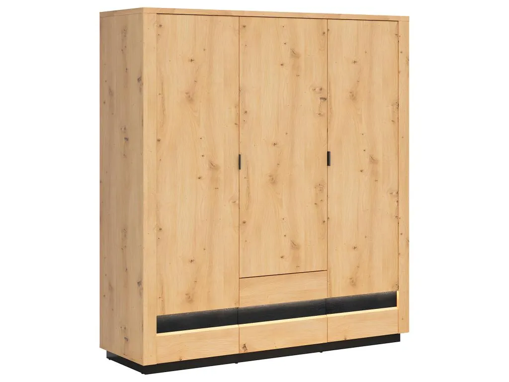 Armario de 3 puertas y 2 cajones con LED en madera y negro Nidovia. pbo480289