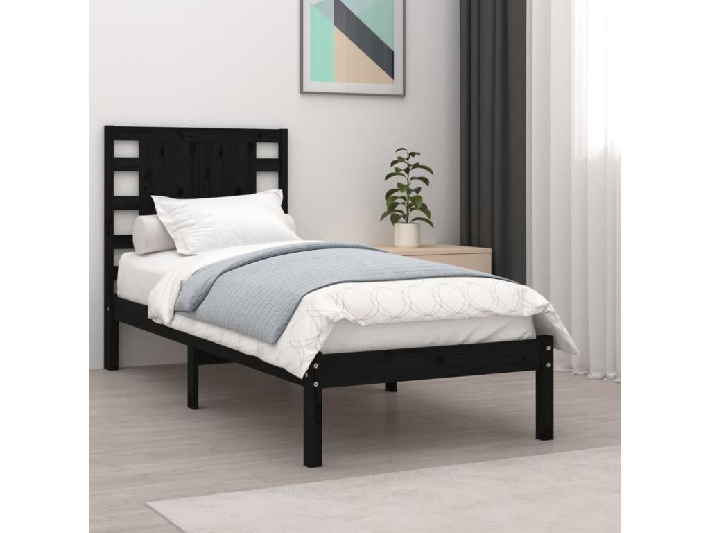 Mueblescolor de cama individual madera maciza negra 75x190 cm