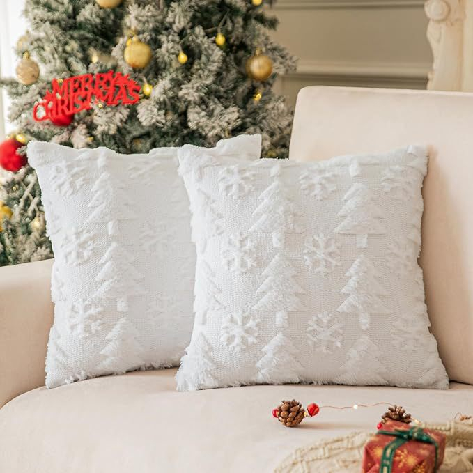 Christmas 4Pcs Throw Pillow Covers Polyester Linen Texture Snowman Buffalo Plaid Printed Square Decor Cushion Covers