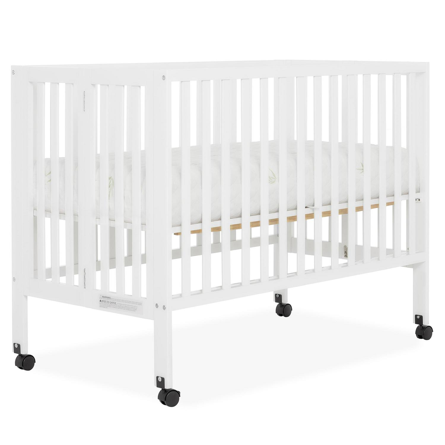 Dream On Me Quinn Full-Size Folding Crib. Removable Wheels. Modern Nursey. Adjustable Mattress Support. Patent Folding System in White - Image 11