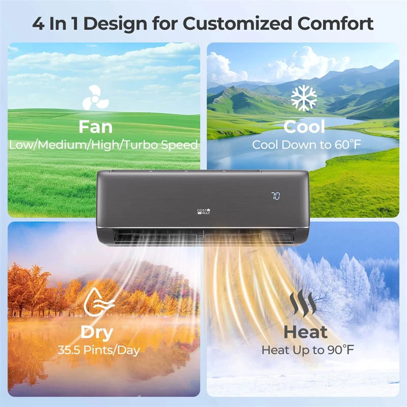 Eletriclife 9100 BTU WiFi Enabled Mini Split AC & Heater - 20.5 SEER2 115V Inverter Heat Pump Compatible with Alexa