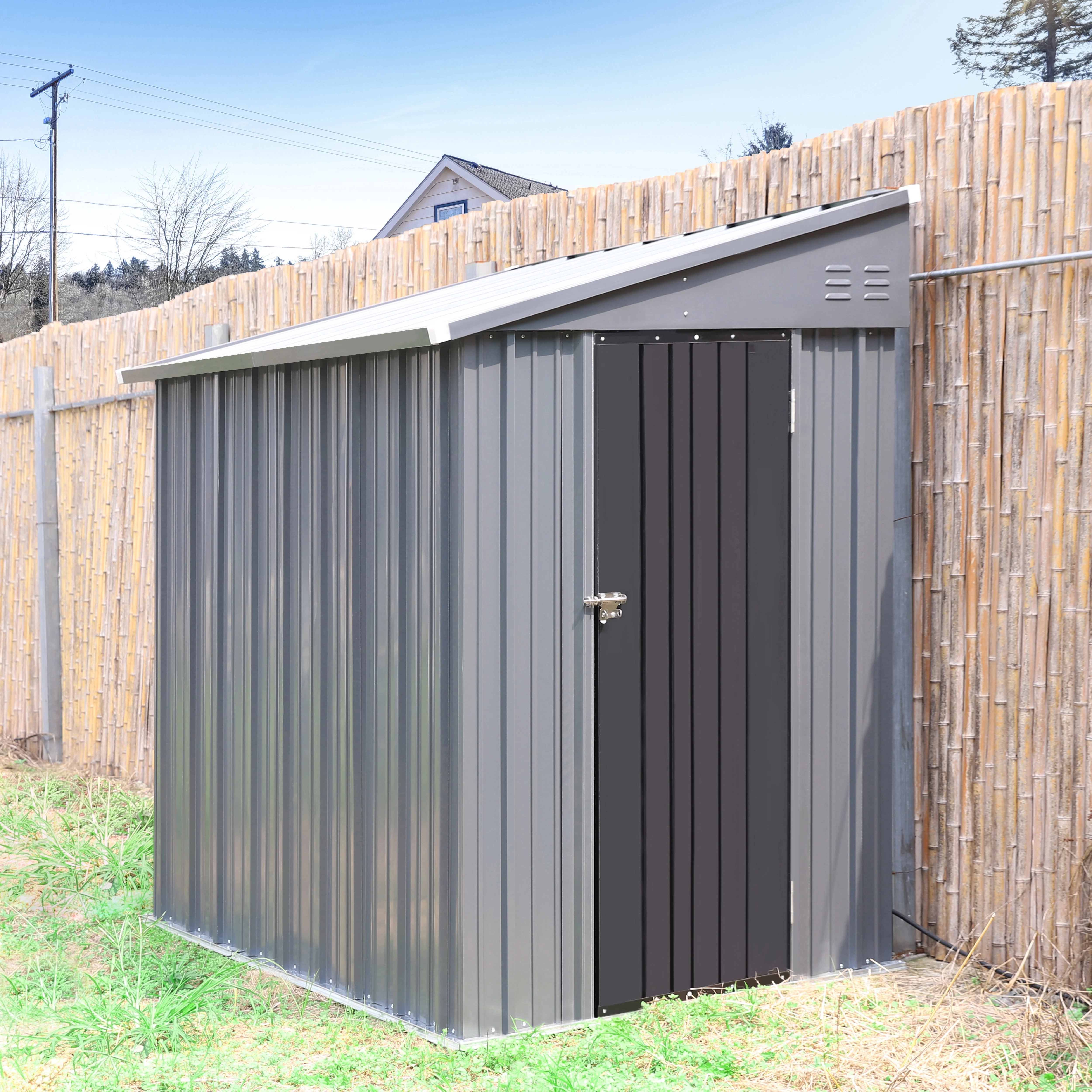 VEIKOUS Outdoor 8' x 4' Storage Lean-to Shed 8' x 4' w/Lockable Sliding Door and Vents for Backyard, Patio & Lawn, Grey - Image 4