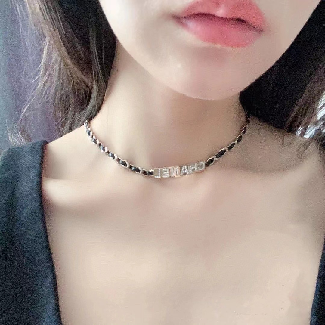 Chanel Leather Cuban Chain Choker Necklace - Original Replica Club