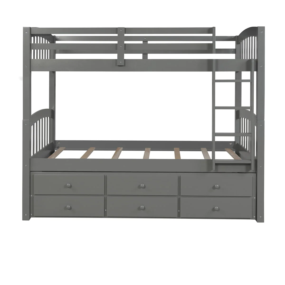 Twin-Over-Twin Bunk Bed with 3 Storage Drawers, Twin Bunk Bed Frame with Ladder & Safety Rail, Pinewood Trundle Bunk Bed for Teen Bedroom, Guest Room Furniture, Can be Convertible to 2 Beds, Gray - Image 7