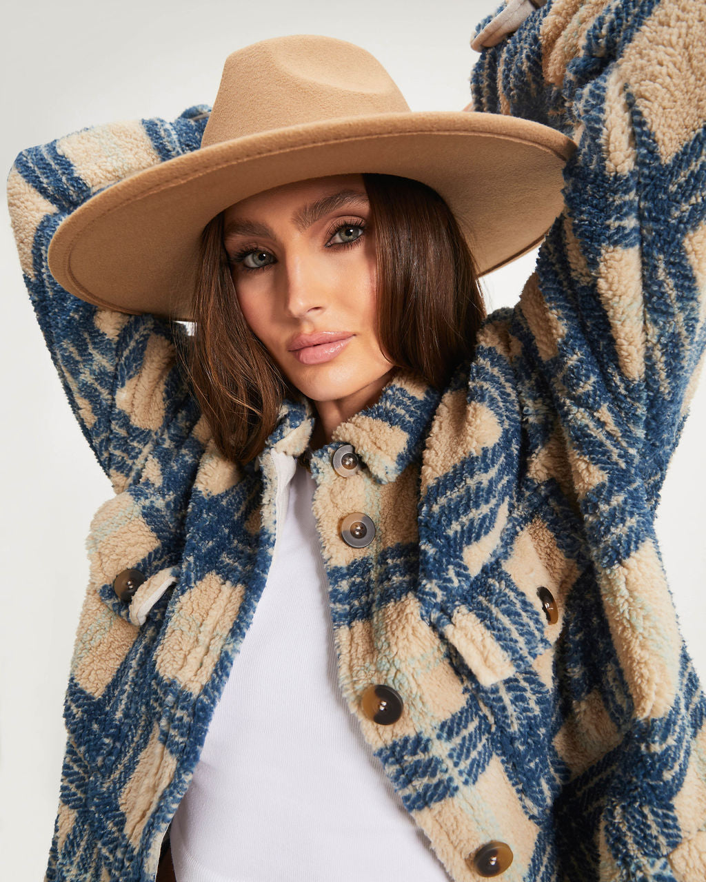 Oaklynn Pocketed Plaid Teddy Jacket - Se7enfashion