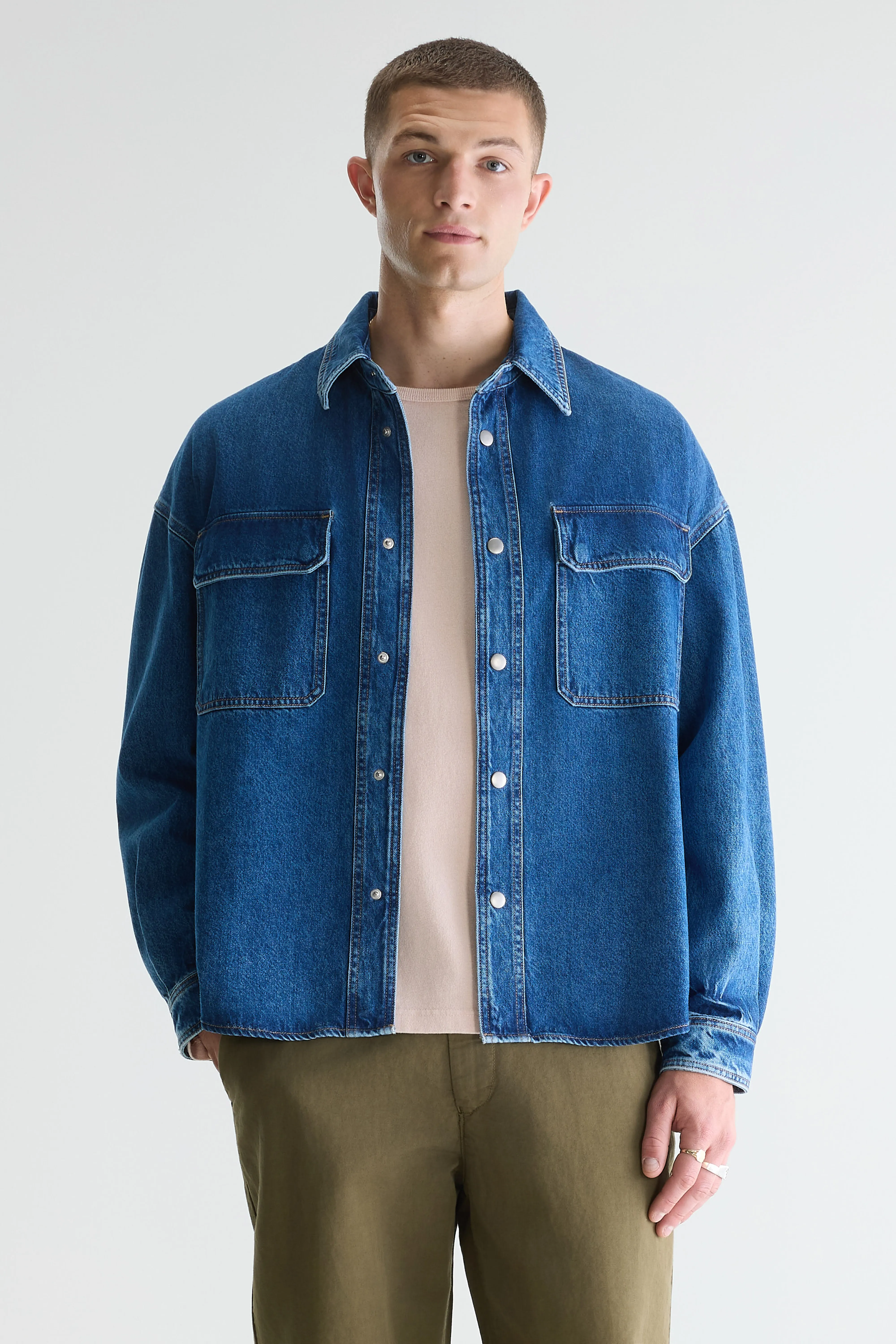 Bellerose Poach denim overshirt (261 / M / MD BLUE MARBLE)