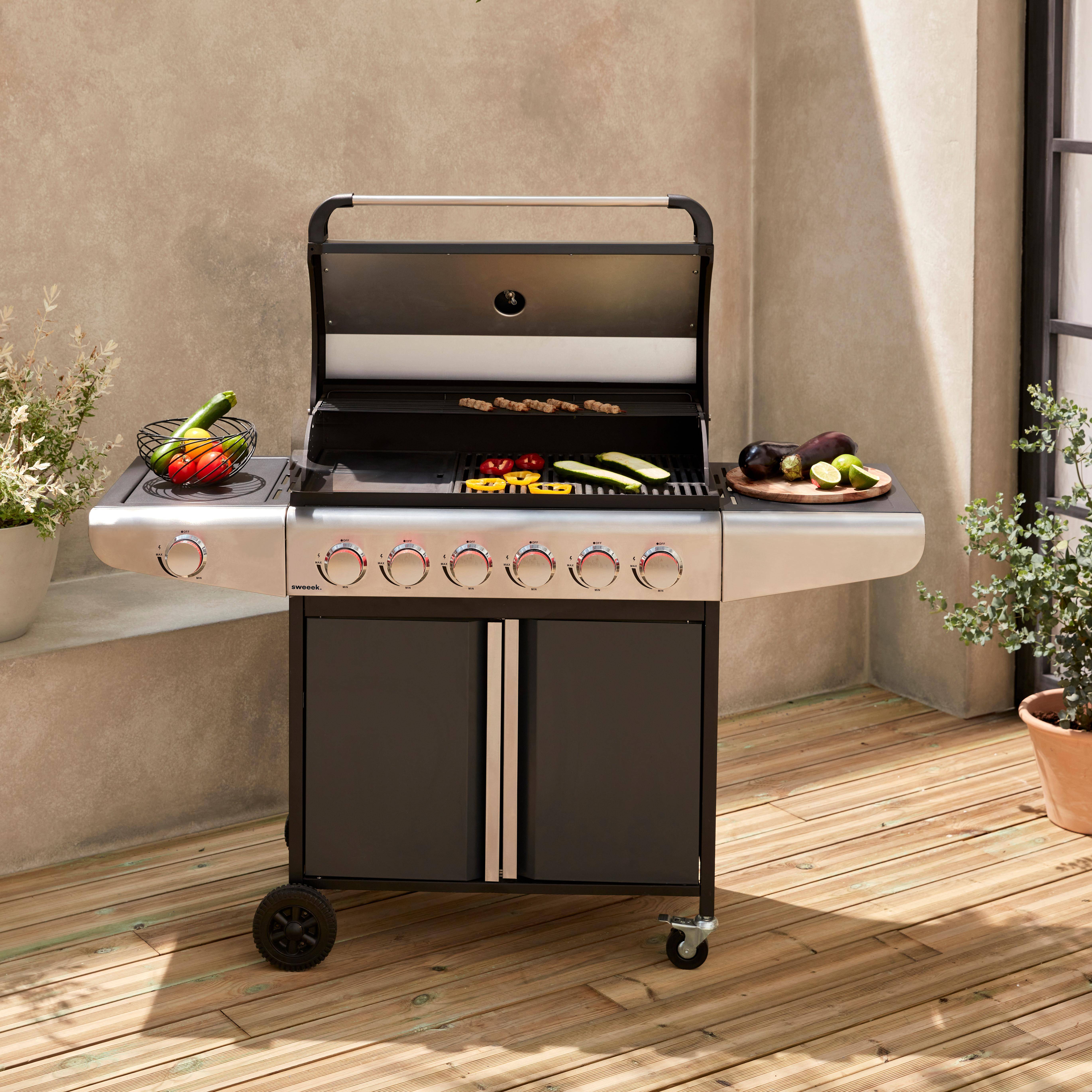 Bazin 6 - Barbacoa de gas de 7 quemadores con 1 quemador lateral