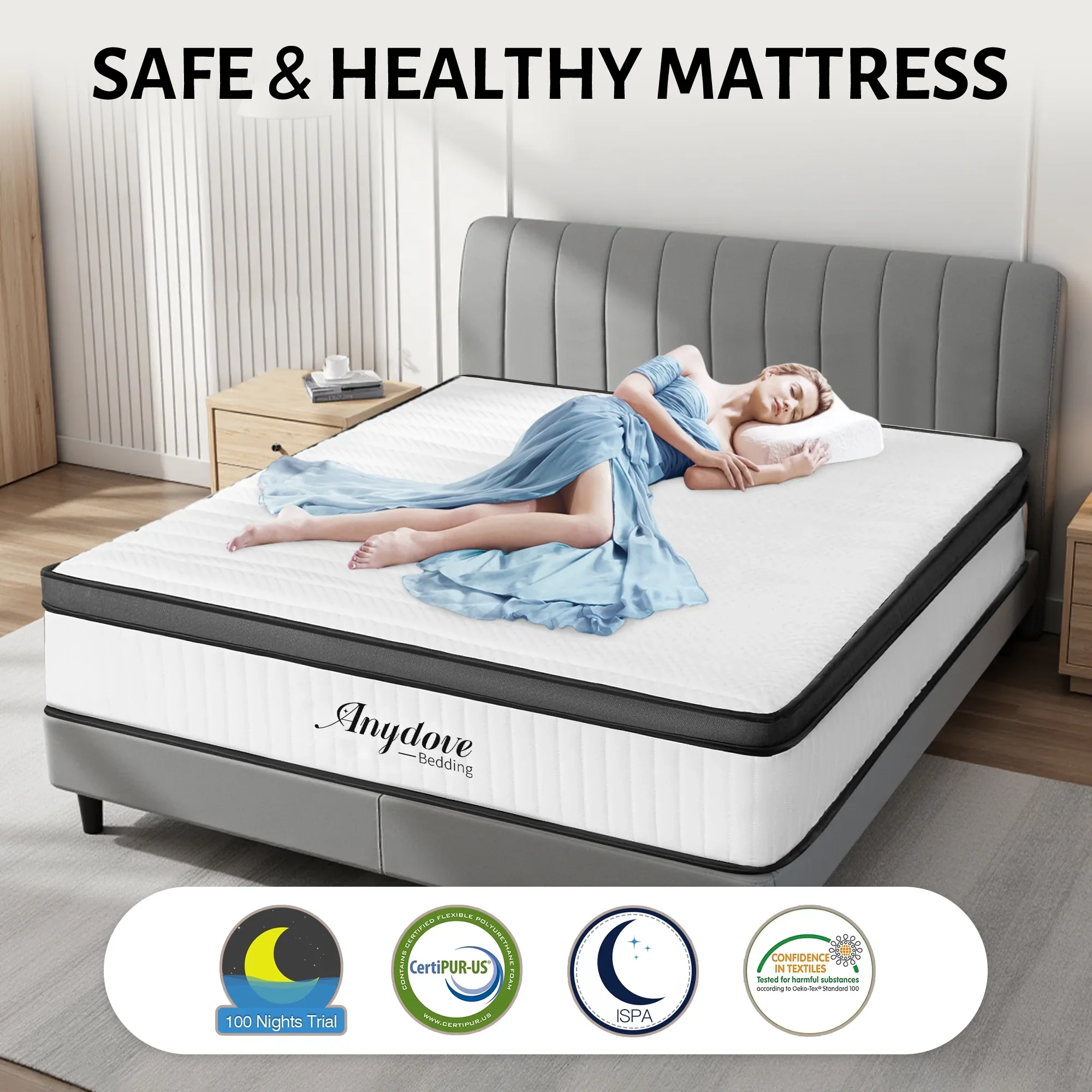 Queen Mattress 10 inch, Hybrid Queen Size Mattress in a Box, Upgrade Innerspring Mattress Queen for Pressure Relief, Medium Firm