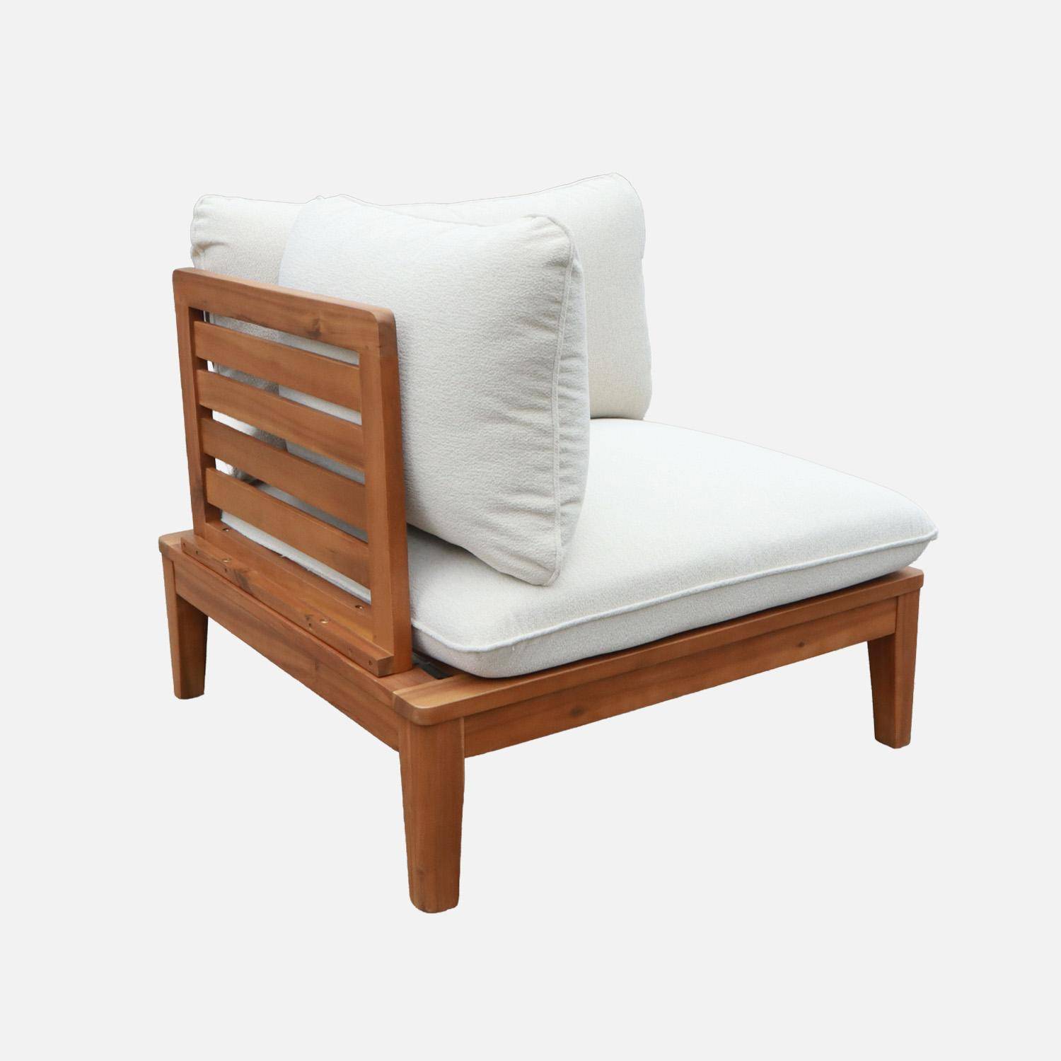 Yona borreguito - Sillón modular de jardín de madera de acacia y borreguito con reposabrazos, 2 plazas