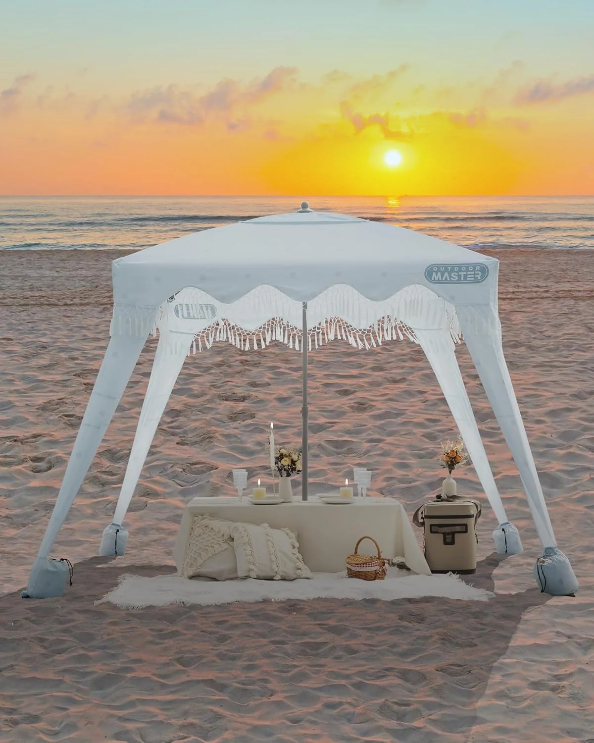 OutdoorMaster Beach Cabana with Fringe, Portable 6' x 6' Beach Canopy, Easy Set Up Beach Shelter, Included Side Wall, UPF 50+ UV Protection Sun Umbrella - for Kids, Family & Friends - Image 29