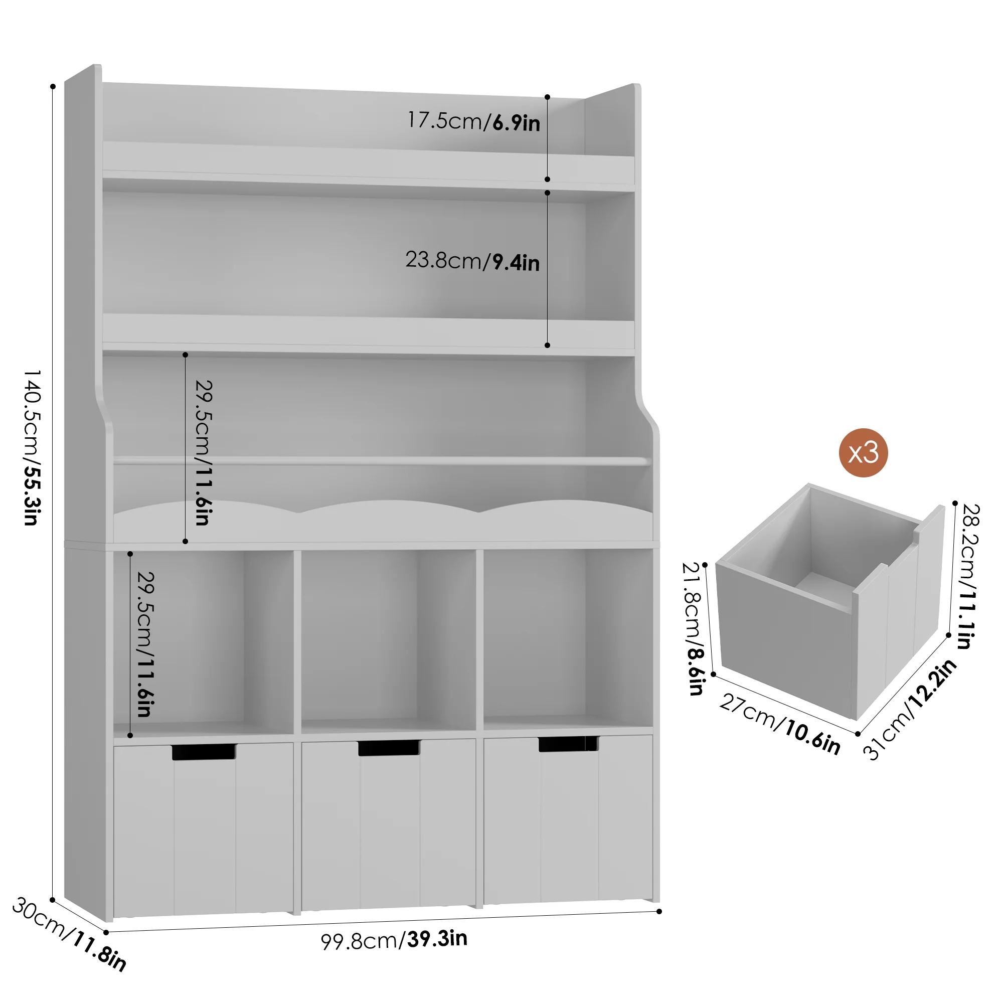 Homfa 55.5- H Kids Bookshelf with 2-Tier Book Shelves, Children Toy Organizer with 3 Cubes and Removable Drawers, White - Image 18