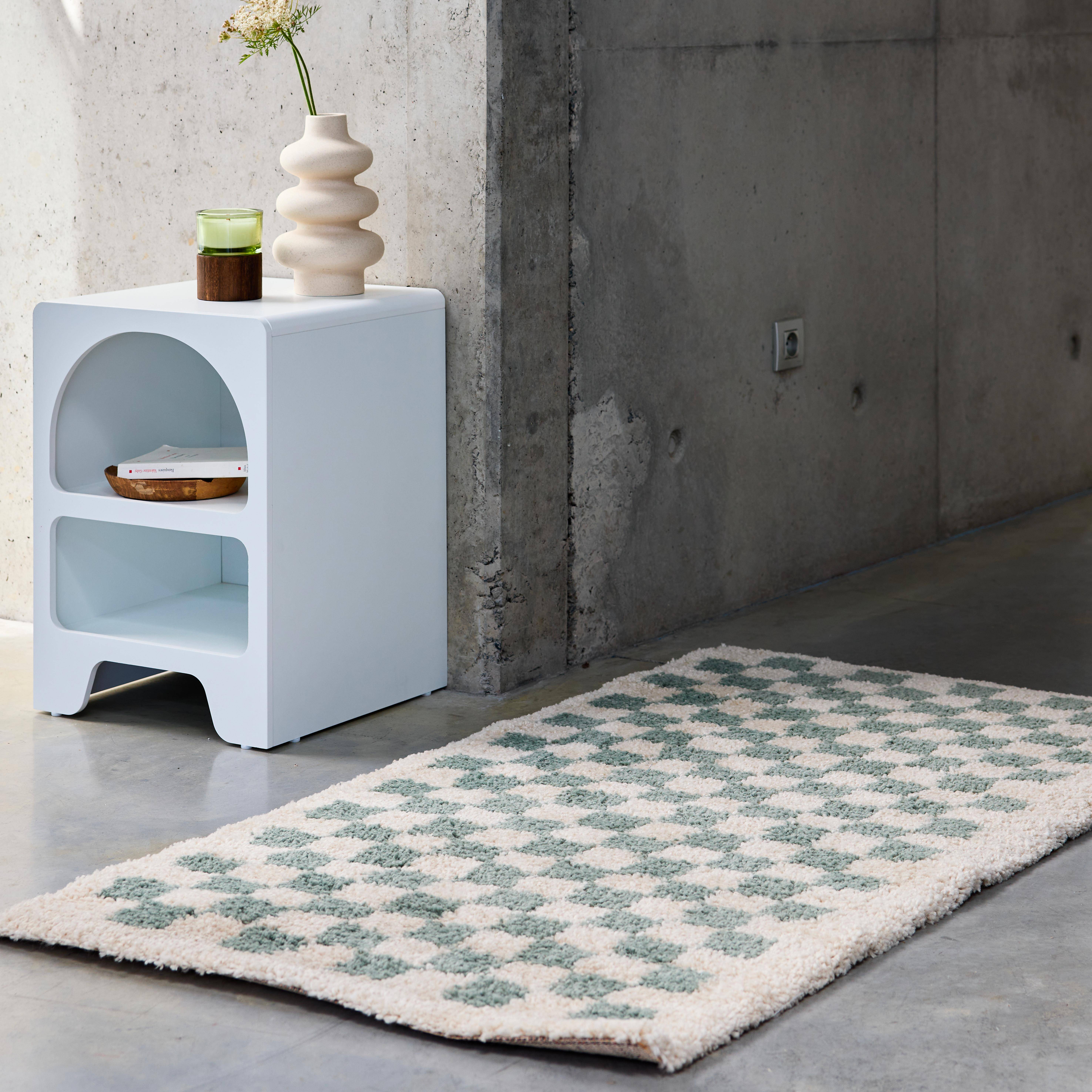 Taylor - Alfombra interior shaggy damero azul claro y crema