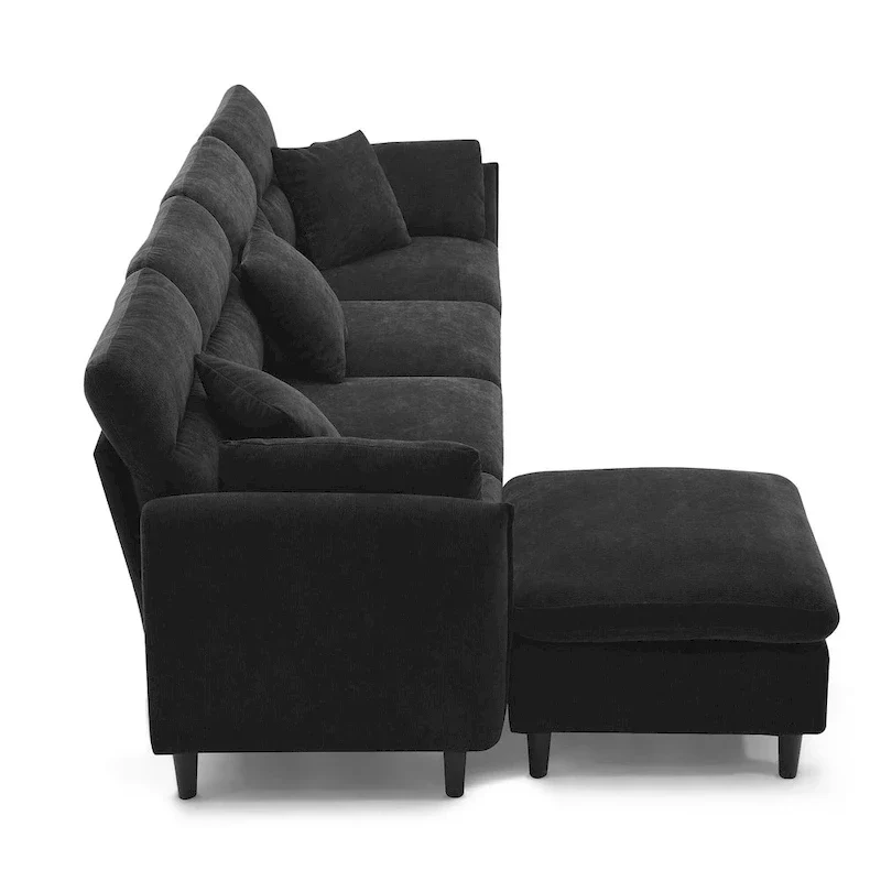 110-Inch L-Shaped 5-Seater Sectional Sofa with Removable Ottoman, Cloud Chenille Fabric, and 5 Cushions