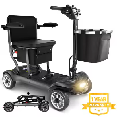 EAGLOG Light Weight 4 Wheels Mobility Scooter for Seniors, Electric Folding Wheelchair Device for Travel, Black