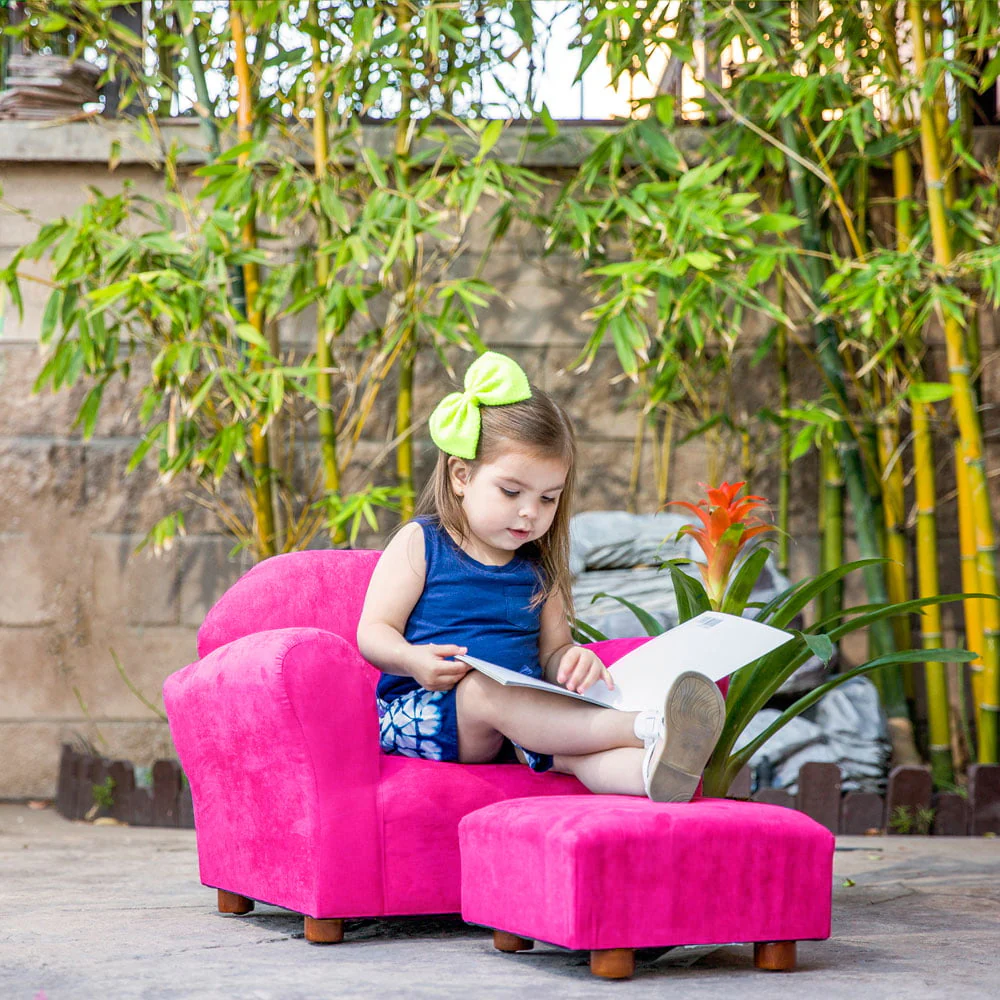 Keet Roundy Children's Chair Microsuede Pink with ottoman - Image 3