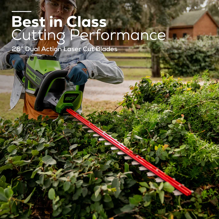 Greenworks 60V 26" Cordless Battery Hedge Trimmer with 2.0Ah Battery & Charger - Image 3