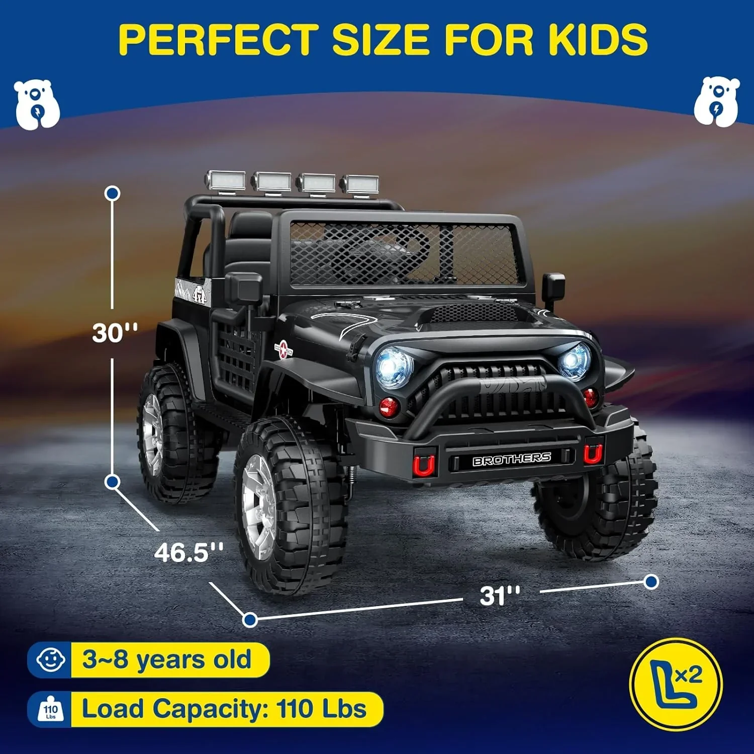 L8 Ride On Car 2 Seater 12V Kids Electric Car Remote Control 4-Wheel Suspension Bluetooth Speaker