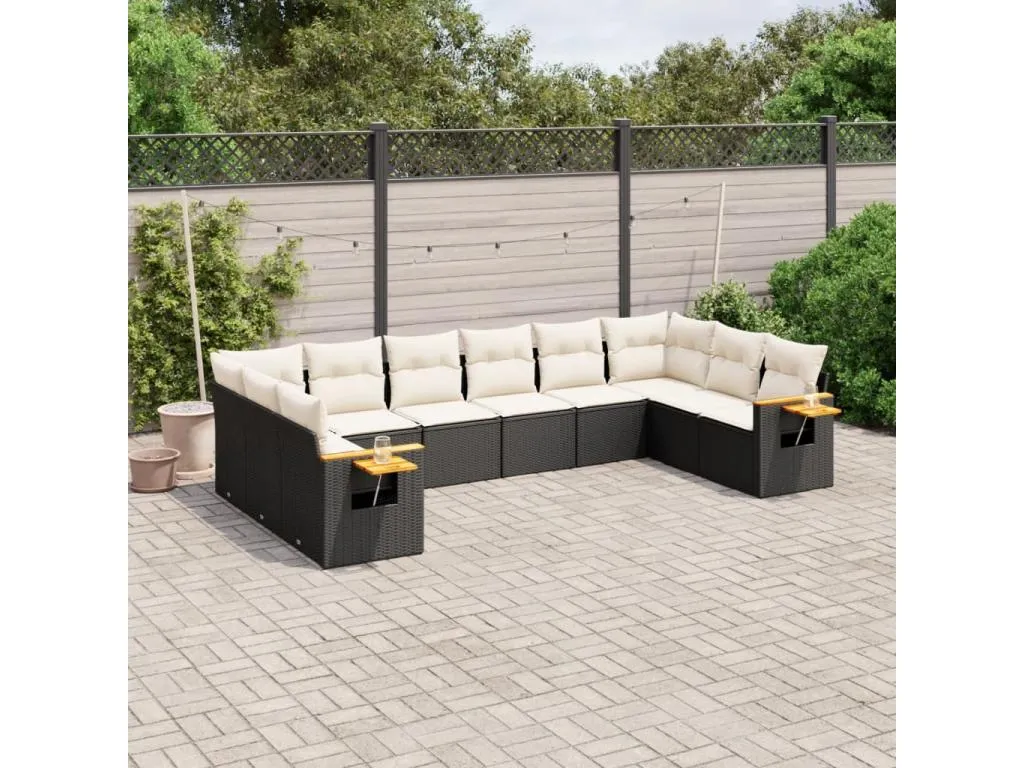Set de sofás de jardín 10 pzas cojines ratán sintético negro 86602pedf