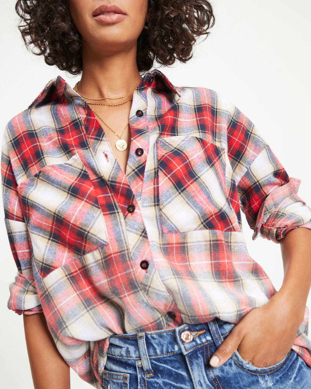 New Beginnings Plaid Gradient Button Down Top - Se7enfashion