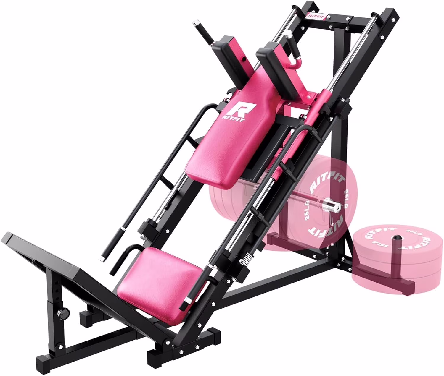 Ritfit Leg Press Hack Squat Machine, Professional Adjustable Leg Press Machine for Home Gym with Linear Bearing, Specialty Hack Squat Machine for Full Lower Body Workout with Weight Storage, Pink(Red)